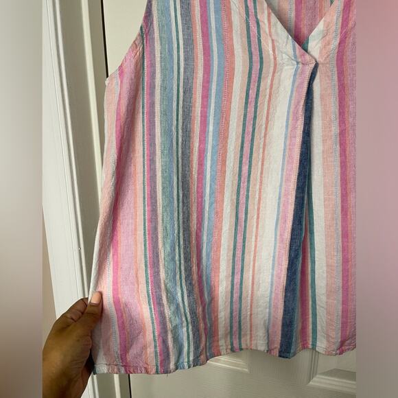 Time and Tru Pink Blue Stripe Linen Blend Rainbow Tank Top size XL - Picture 2 of 5